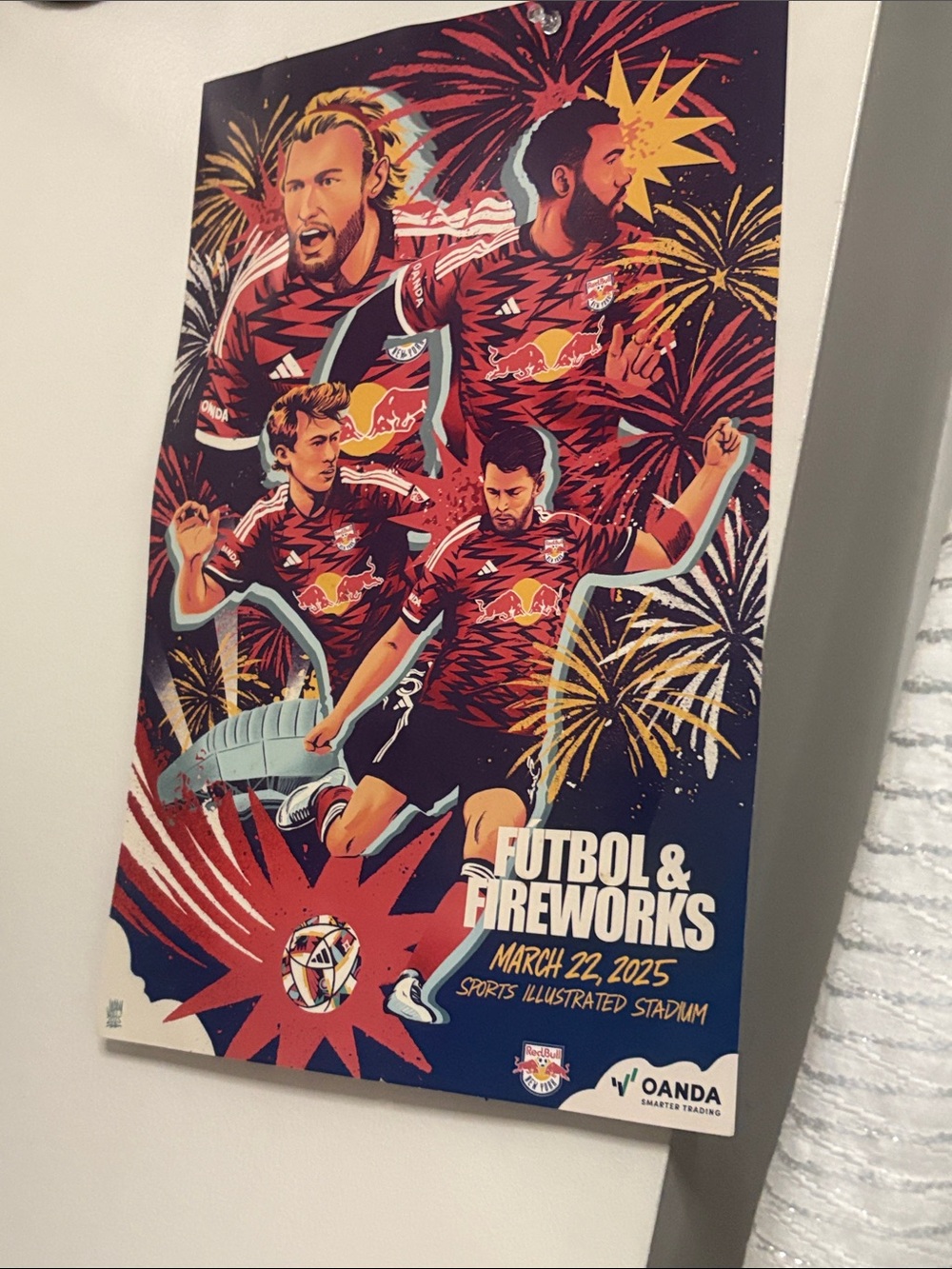 Red Bulls Futbol & Fireworks Wall Art Poster - Red